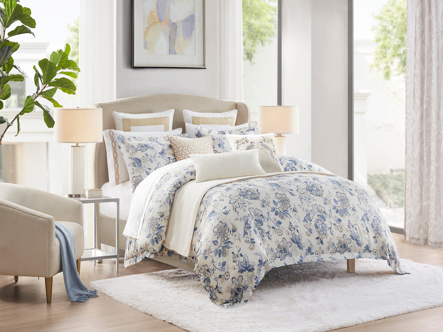 Croscill Home Collections - Contessa Duvet Set with Perla Euro Shams, Fiore Coverlet Set, Signature Hem 300 TC Bed Sheet Set, Melodia Square Decor Pillow, Florio Square Decor Pillow, Canova Oblong Decor Pillow and Winslow Window Panels