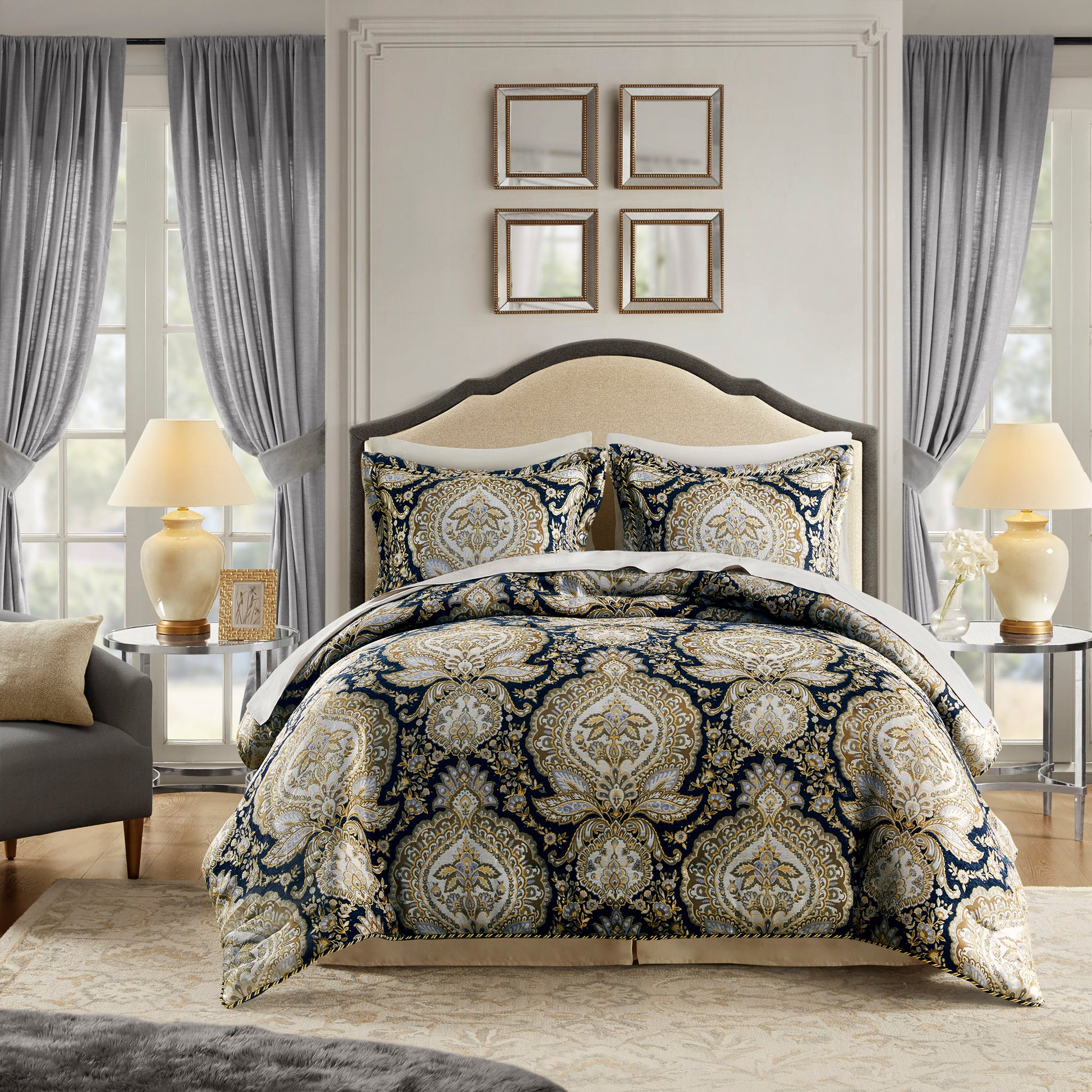 4-Pieces Chablis Rose Gold Polyester Queen Comforter Set