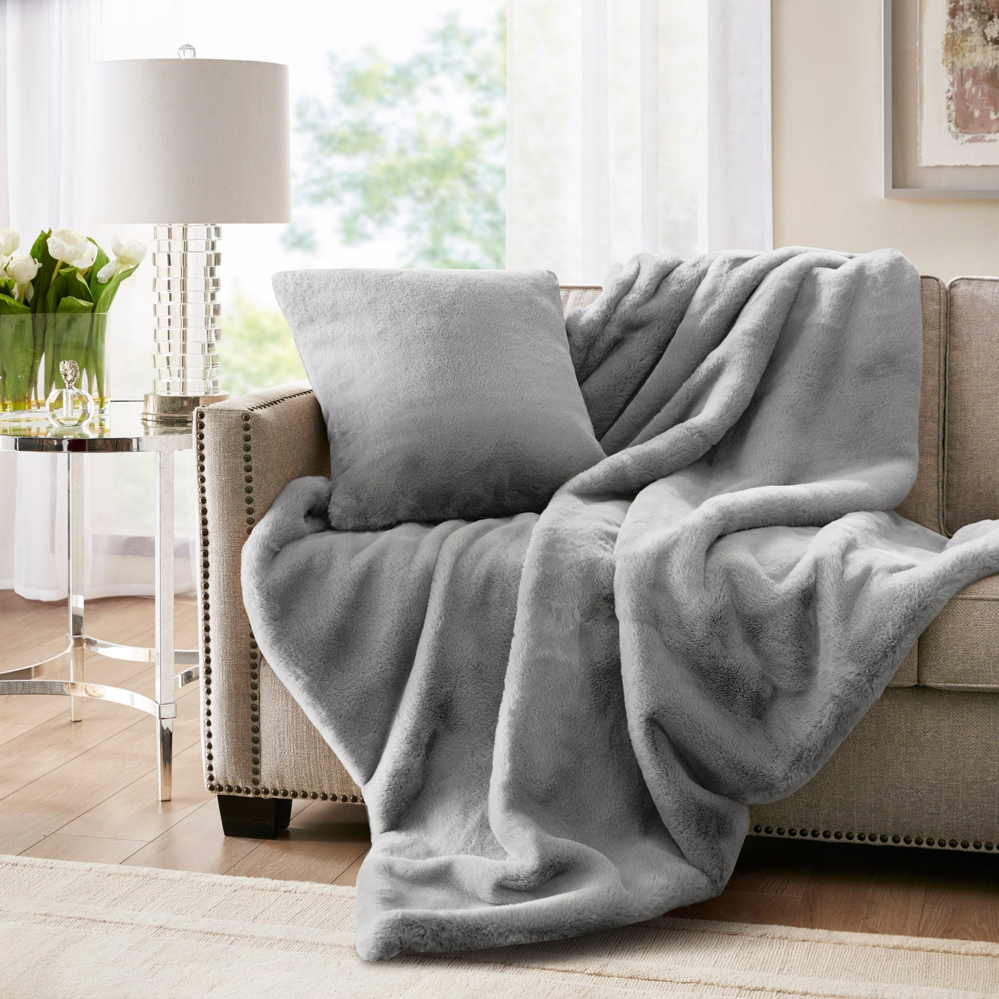 Croscil Solid Sable Fur Pillow with Zipper