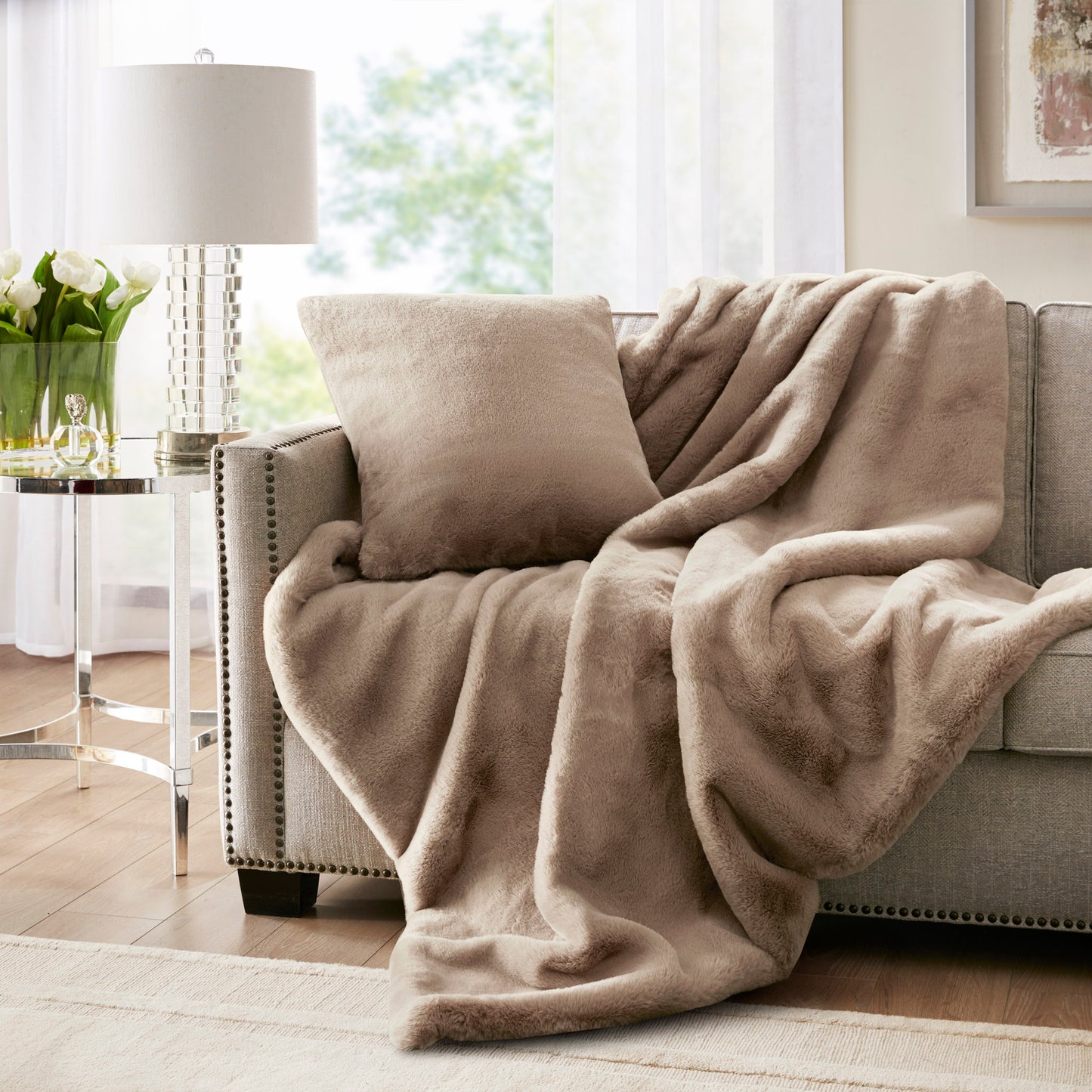 Croscil Solid Sable Fur Pillow with Zipper