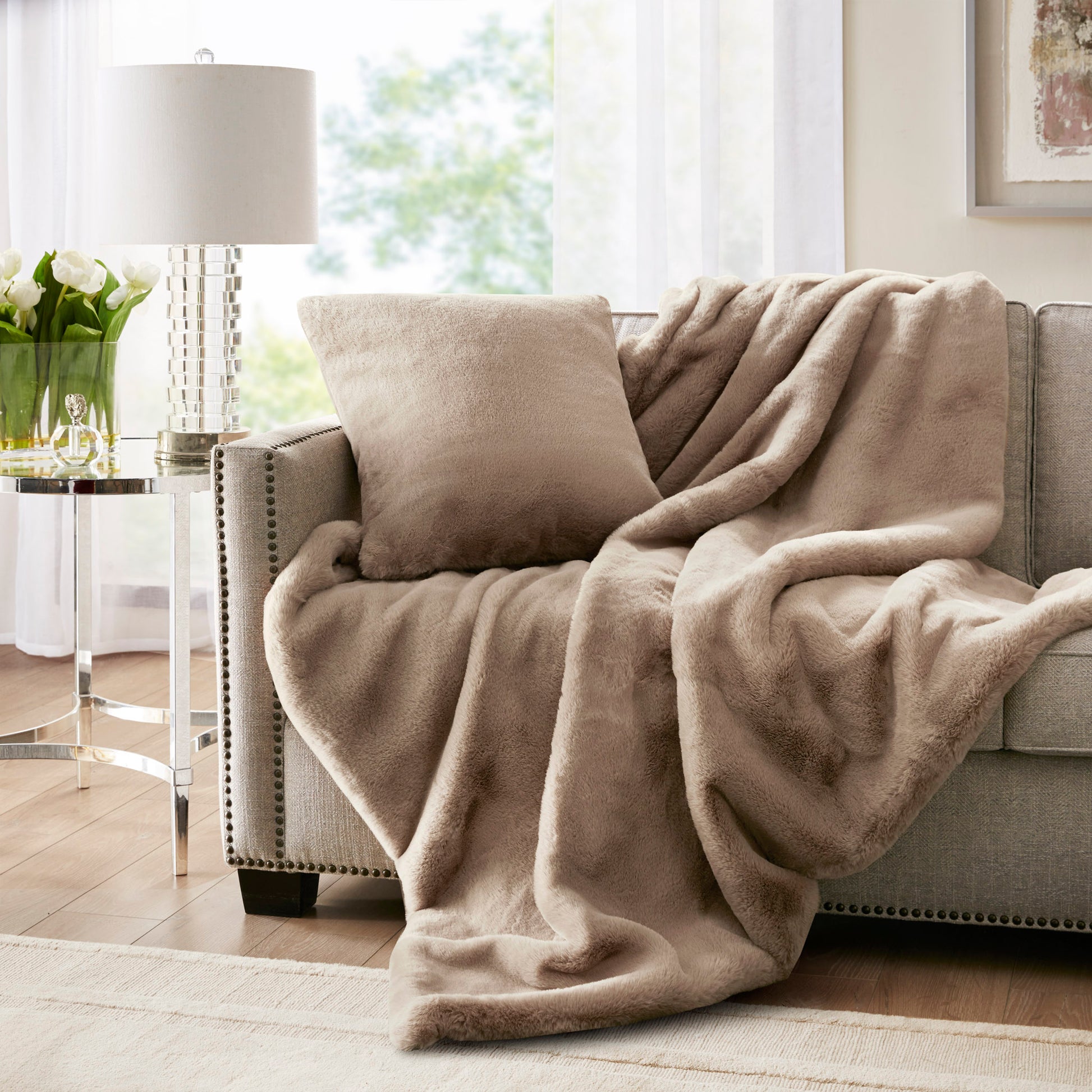 Croscil Solid Sable Fur Pillow with Zipper